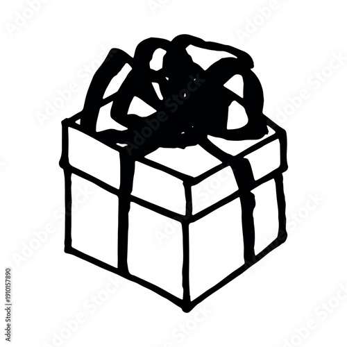 Hand drawn present box with ribbons Birthday present clipart Christmas gift Holiday doodle Single element for design, print, web, decor, greeting card, sale