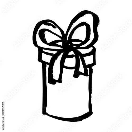 Hand drawn present box with ribbons Birthday present clipart Christmas gift Holiday doodle Single element for design, print, web, decor, greeting card, sale