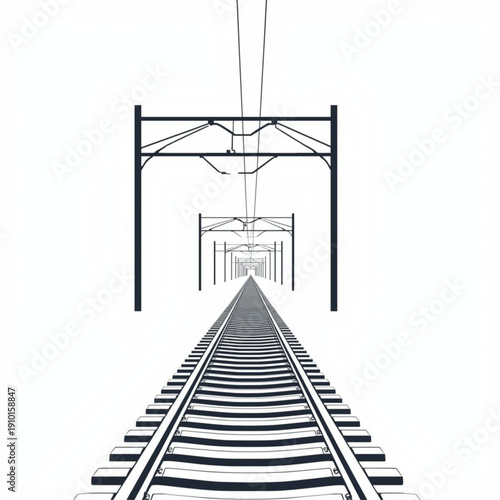Foggy mountain railway tracks stretching through a city design sketch