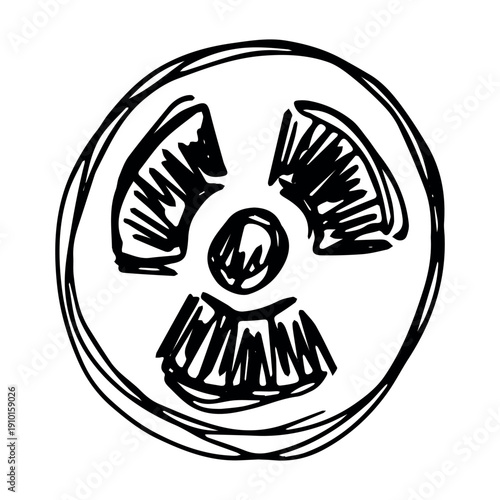 Hand drawn radiation sign Nuclear radiation hazard symbol Radioactive danger warning sign clipart in doodle style Nuclear safety Radioactive waste Single element for print, web, design, decor