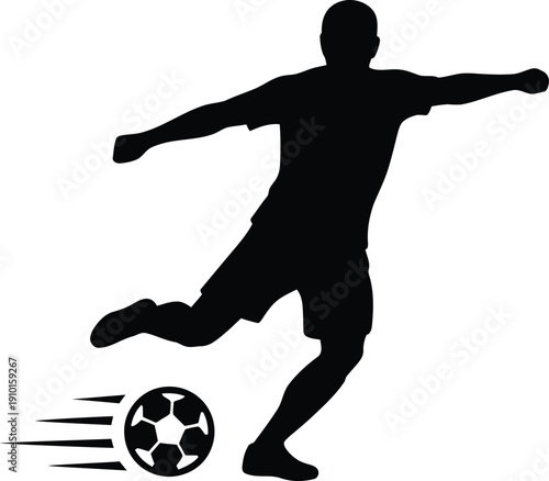 Soccer Player Silhouette - Football Striker Kicking Ball Sports Logo Icon