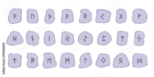 Set of hand drawn viking runes Rune stones with ancient norse alphabet characters engraved on them Scandinavian futhark germanic celtic Single element for design, print, web, decor