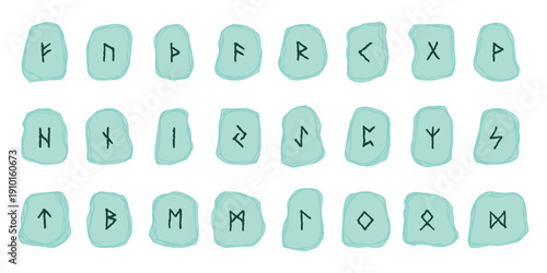 Set of hand drawn viking runes Rune stones with ancient norse alphabet characters engraved on them Scandinavian futhark germanic celtic Single element for design, print, web, decor