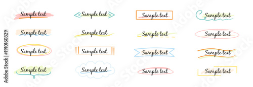 Frame box text hand drawn title set. Box text ribbon banner highlight underline handwriting doodle pen background. Simple cute vintage border ornament tag, marker sketch headline. Vector illustration