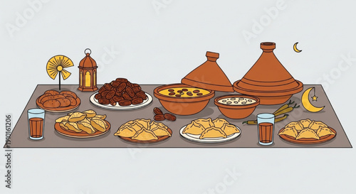 Traditional Ramadan Iftar food feast vector