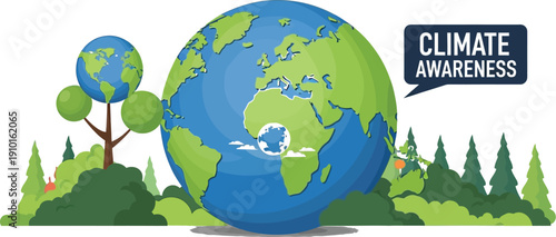 Vibrant illustration emphasizing the critical importance of global climate awareness promoting ecological preservation and environmental protection for a sustainable future