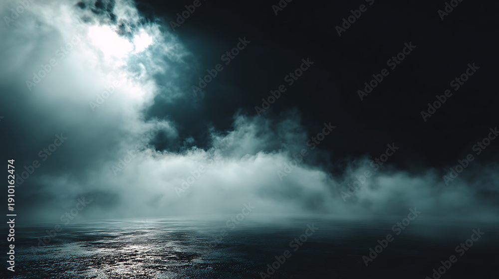 Fototapeta premium Ethereal Teal Fog and Light on Dark Surface mist smoke