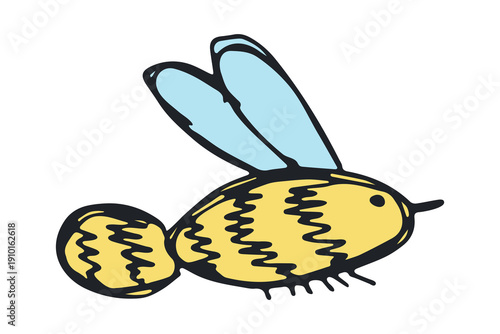 Hand drawn happy funny cute honey bee clipart Adorable flying striped insect friendly kawaii bumble bee For kids print, web, design, decor, logo