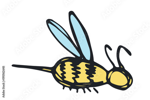 Hand drawn happy funny cute honey bee clipart Adorable flying striped insect friendly kawaii bumble bee For kids print, web, design, decor, logo