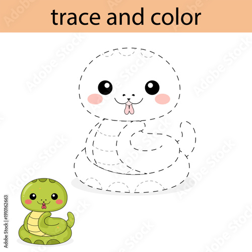 Trace And Color Cute Snake Worksheet For Preschool Kids