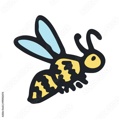Hand drawn happy funny cute honey bee clipart Adorable flying striped insect friendly kawaii bumble bee For kids print, web, design, decor, logo