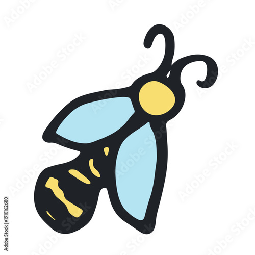 Hand drawn happy funny cute honey bee clipart Adorable flying striped insect friendly kawaii bumble bee For kids print, web, design, decor, logo