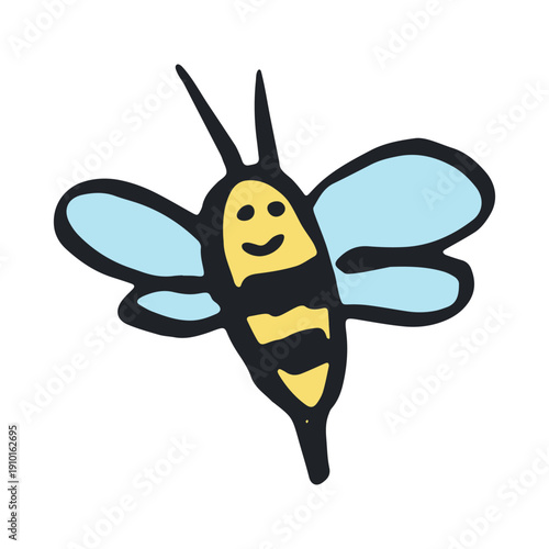 Hand drawn happy funny cute honey bee clipart Adorable flying striped insect friendly kawaii bumble bee For kids print, web, design, decor, logo