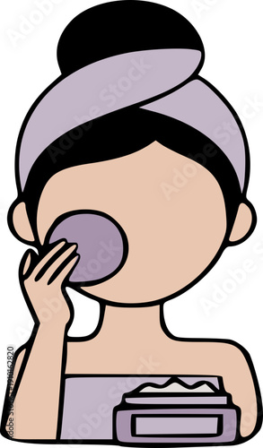 Woman Skincare Routine at Home Applying Beauty Products Daily Facial Care Vector Illustration