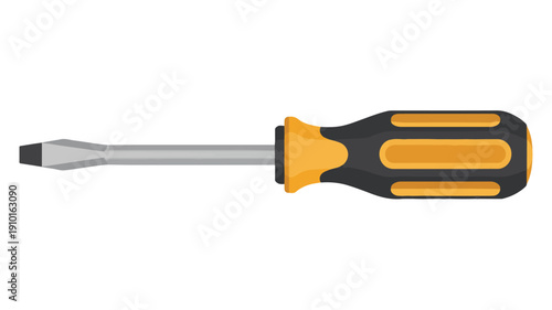 Screwdriver with black and orange handle from side tool flathead screwdriver isolated