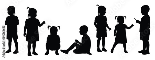 silhouette of children in different poses 