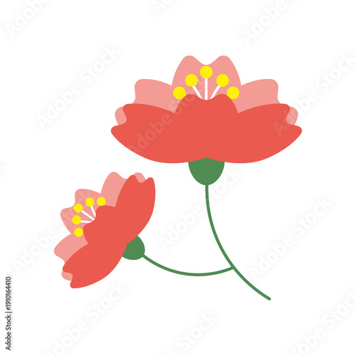 クローズアップされた横向きの可愛い桜の花のイラスト