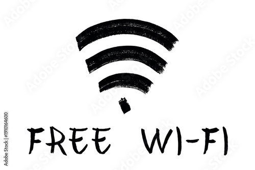 Hand drawn free wifi spot zone sign Public wi-fi area sign Wireless internet clipart in doodle style Single element for print, web, design, decor 3G, 4G, 5G, 6G, IoT