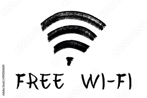 Hand drawn free wifi spot zone sign Public wi-fi area sign Wireless internet clipart in doodle style Single element for print, web, design, decor 3G, 4G, 5G, 6G, IoT