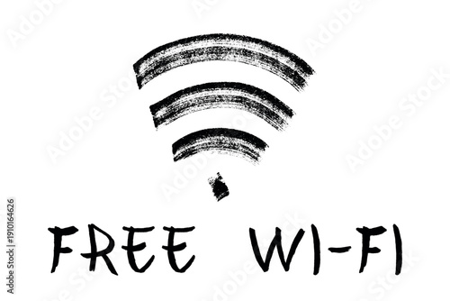 Hand drawn free wifi spot zone sign Public wi-fi area sign Wireless internet clipart in doodle style Single element for print, web, design, decor 3G, 4G, 5G, 6G, IoT