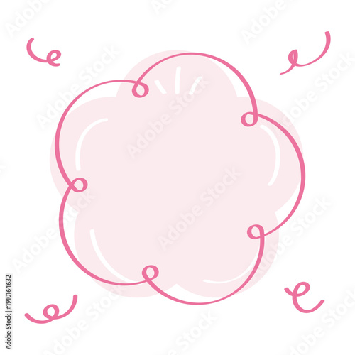 ピンクのリボンのかわいい手書き風の花のフレーム