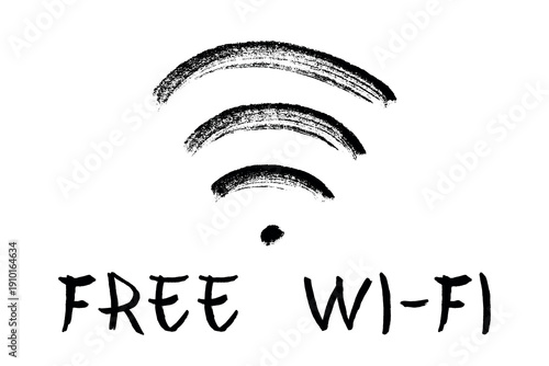 Hand drawn free wifi spot zone sign Public wi-fi area sign Wireless internet clipart in doodle style Single element for print, web, design, decor 3G, 4G, 5G, 6G, IoT