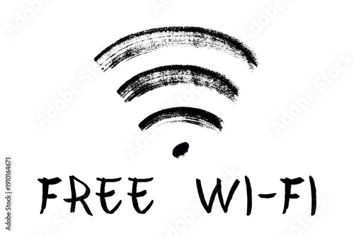Hand drawn free wifi spot zone sign Public wi-fi area sign Wireless internet clipart in doodle style Single element for print, web, design, decor 3G, 4G, 5G, 6G, IoT