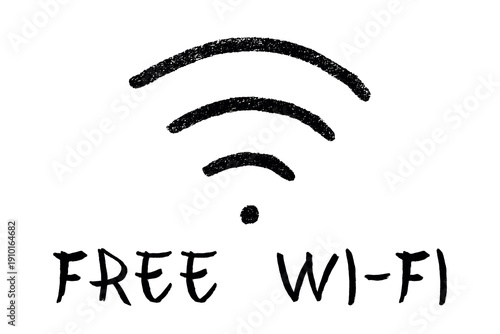 Hand drawn free wifi spot zone sign Public wi-fi area sign Wireless internet clipart in doodle style Single element for print, web, design, decor 3G, 4G, 5G, 6G, IoT