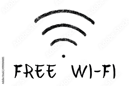 Hand drawn free wifi spot zone sign Public wi-fi area sign Wireless internet clipart in doodle style Single element for print, web, design, decor 3G, 4G, 5G, 6G, IoT