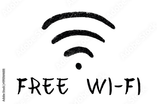 Hand drawn free wifi spot zone sign Public wi-fi area sign Wireless internet clipart in doodle style Single element for print, web, design, decor 3G, 4G, 5G, 6G, IoT