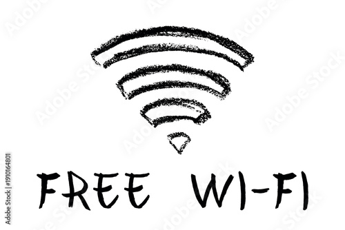 Hand drawn free wifi spot zone sign Public wi-fi area sign Wireless internet clipart in doodle style Single element for print, web, design, decor 3G, 4G, 5G, 6G, IoT