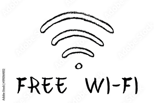 Hand drawn free wifi spot zone sign Public wi-fi area sign Wireless internet clipart in doodle style Single element for print, web, design, decor 3G, 4G, 5G, 6G, IoT