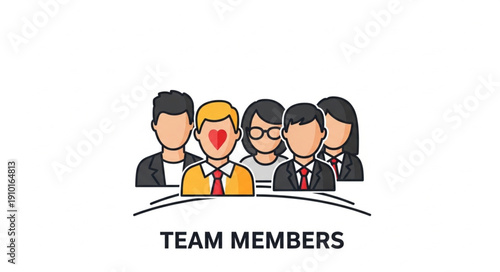 Diverse group of five professional team members standing together.