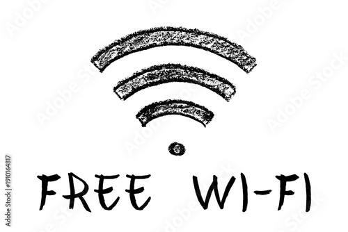 Hand drawn free wifi spot zone sign Public wi-fi area sign Wireless internet clipart in doodle style Single element for print, web, design, decor 3G, 4G, 5G, 6G, IoT