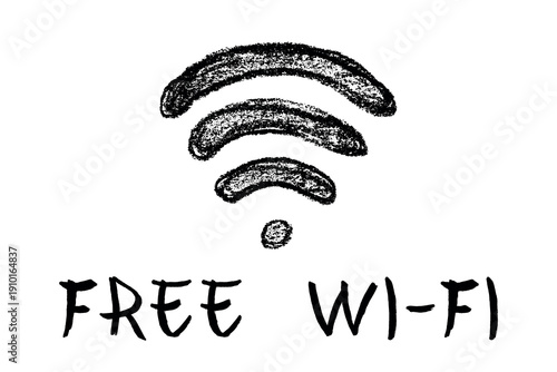 Hand drawn free wifi spot zone sign Public wi-fi area sign Wireless internet clipart in doodle style Single element for print, web, design, decor 3G, 4G, 5G, 6G, IoT