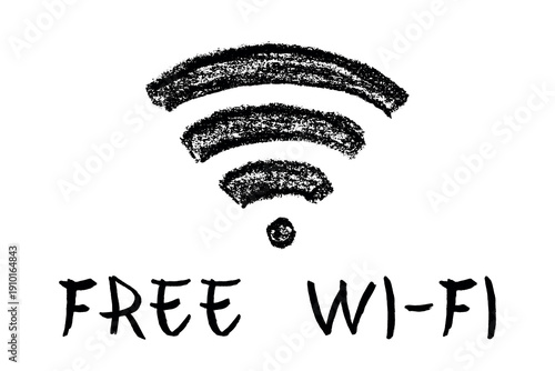 Hand drawn free wifi spot zone sign Public wi-fi area sign Wireless internet clipart in doodle style Single element for print, web, design, decor 3G, 4G, 5G, 6G, IoT
