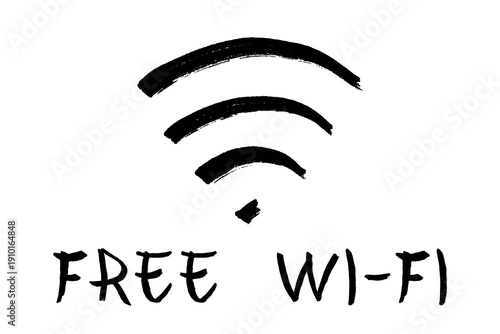 Hand drawn free wifi spot zone sign Public wi-fi area sign Wireless internet clipart in doodle style Single element for print, web, design, decor 3G, 4G, 5G, 6G, IoT