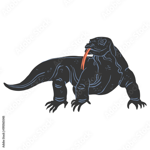 Komodo Dragon Giant Lizard Illustration, Predator Reptile Wildlife Silhouette for Zoo Design