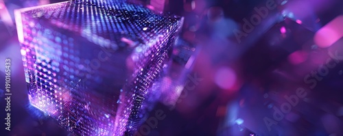 Abstract geometric shape with shimmering purple and blue lights