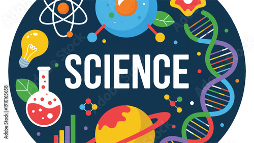 Circular educational illustration featuring abstract elements and lines, representing data, networks, or complex ideas.