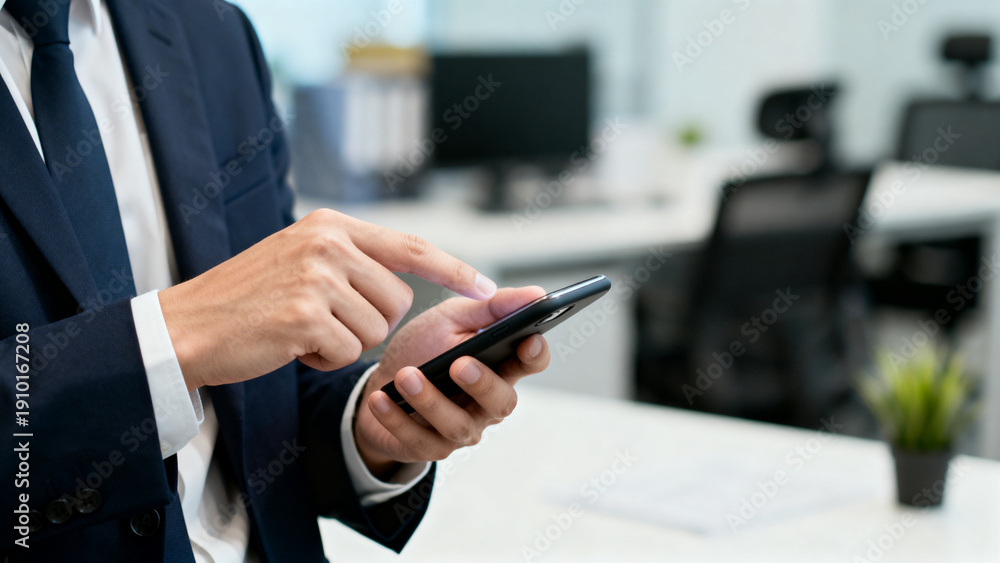 Fototapeta premium Business Professional Making Secure Mobile Payment Using Smartphone in Modern Office
