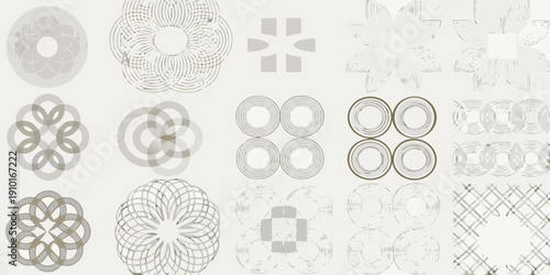 Collection of intricate geometric floral and circular designs in neutral tones