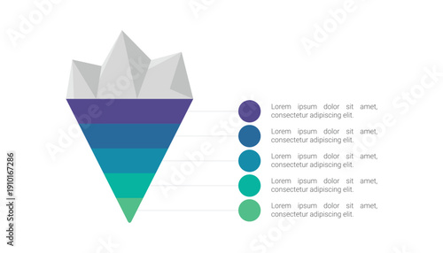 Iceberg Infographic Template With Five Levels And Circular Nodes
