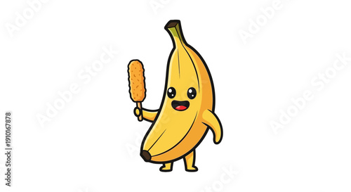 Wallpaper Mural Cartoon Banana Character Holding a Corn Dog with a Happy Expression Torontodigital.ca