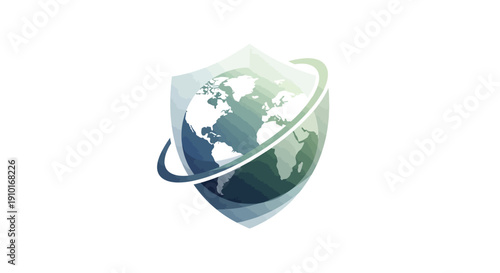 Illustration of a globe shield with a curved line, symbolizing global tourism resilience and a safe comeback, on a white background.