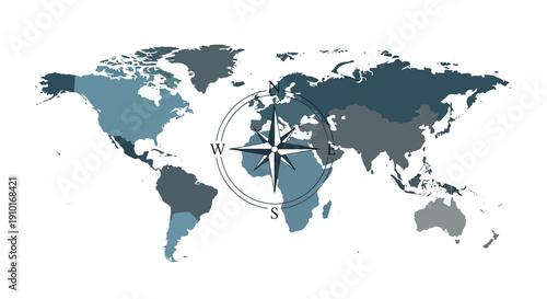 Illustration of a world map with a compass on a white background, symbolizing global tourism resilience and travel comeback.