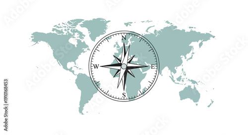 Illustration of a globe with a compass on a map, symbolizing global tourism resilience and travel comeback with a sense of adventure and exploration.
