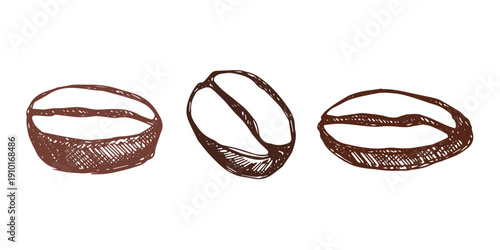 Set of hand drawn fresh roasted coffee bean Arabica robusta seed doodle Single element for design print packaging label decor