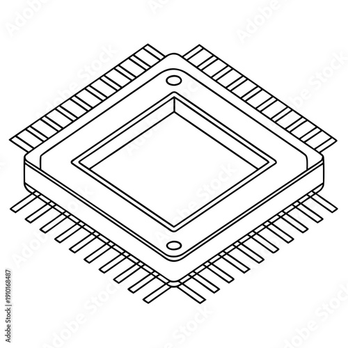 Microchip Processor Line Icon - Computer CPU Hardware