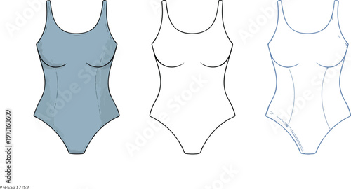 One-Piece Swimsuit CAD Drawing – Front and Back Fashion Template